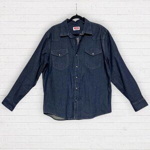 WRANGLER Vintage 90s Pearl Snap Western Wear Denim Button Up Down Shirt Mens L